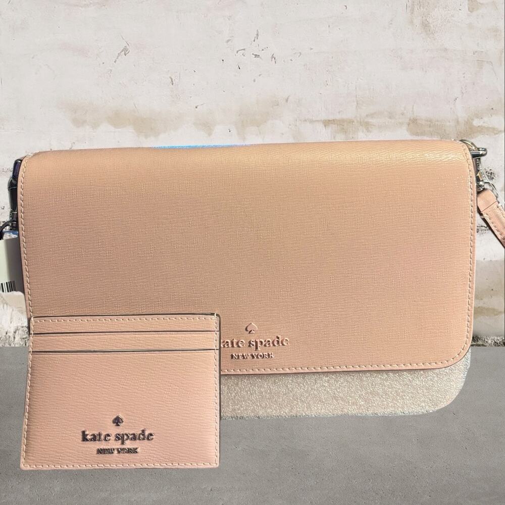 Kate Spade $438 Madison Crossbody in Tutu Pink with Card Case NWT